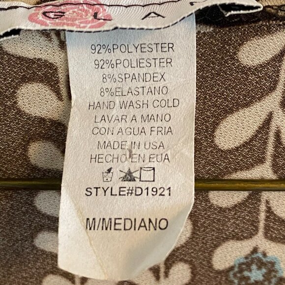 V-Neck Brown and Red Leaf Pattern Dress - Picture 3 of 4